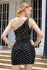 Load image into Gallery viewer, Black Sequins One Shoulder Homecoming Dress with Hollow-out