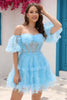 Load image into Gallery viewer, Off The Shoulder Blue Tulle Short Prom Dress