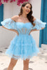 Load image into Gallery viewer, Off The Shoulder Blue Tulle Short Prom Dress