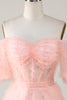 Load image into Gallery viewer, Cute A line Blush Tulle Off The Shoulder Short Prom Dress