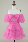 Cute A Line Off the Shoulder Pink Tulle Graduation Dress