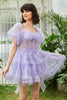 Load image into Gallery viewer, A Line Purple Tulle Off The Shoulder Short Graduation Dress