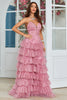 Load image into Gallery viewer, Spaghetti Straps Layered Tulle Prom Dress with Floral Printed