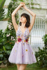 Load image into Gallery viewer, Purple Deep V Neck Open Back Cocktail Dress With 3D Florals