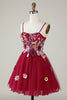 Load image into Gallery viewer, Gorgeous A Line Spaghetti Straps Burgundy Short Prom Dress with 3D Flowers