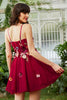Load image into Gallery viewer, Burgundy A Line Spaghetti Straps Cocktail Dress With 3D Flowers