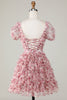 Load image into Gallery viewer, Cute A Line Floral Ivory Red Flower Homecoming Dress with Ruffles