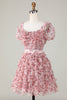 Load image into Gallery viewer, Cute A Line Floral Ivory Red Flower Homecoming Dress with Ruffles