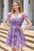 Load image into Gallery viewer, A Line Purple Printed Graduation Dress with Ruffles
