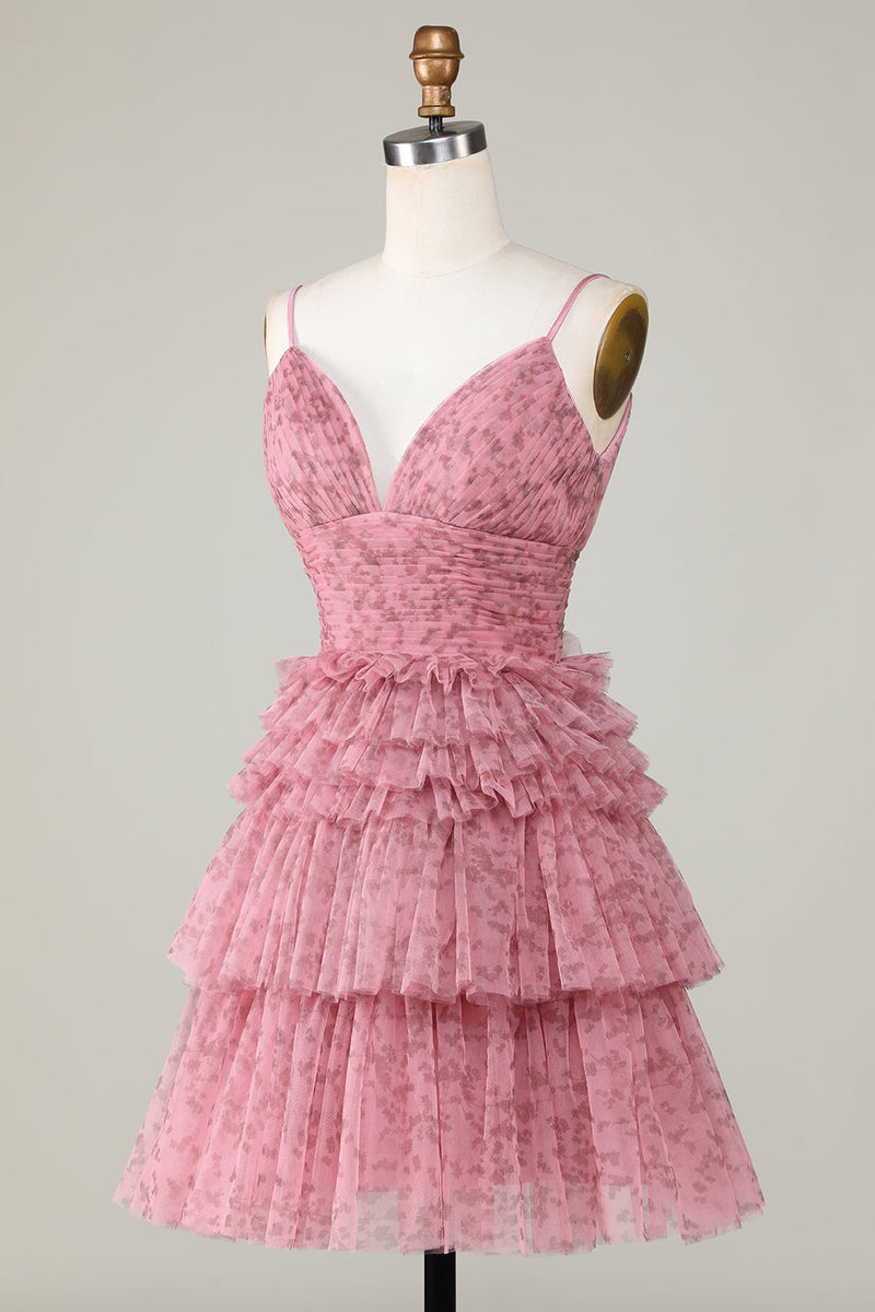 Load image into Gallery viewer, Cute A Line Spaghetti Straps Blush Homecoming Dress with Ruffles