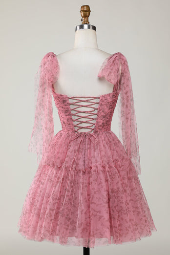 Blush Printed A-Line Short Tulle Homecoming Dress