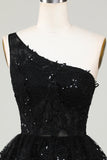 Gorgeous Black One Shoulder Homecoming Dress With Appliques