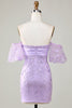 Load image into Gallery viewer, Bodycon Sweetheart Purple Short Homecoming Dress with Bowknot