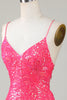Load image into Gallery viewer, Sparkly Fuchsia Beaded Tight Short Homecoming Dress
