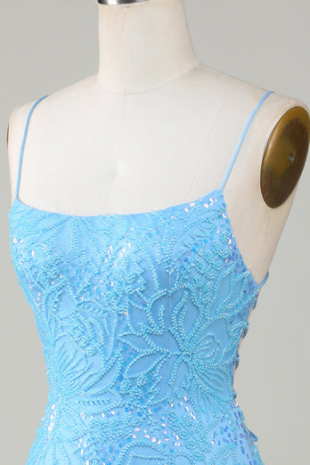 Sparkly Blue Beaded Tight Short Party Dress
