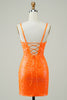 Load image into Gallery viewer, Glitter Orange Tight Homecoming Dress with Beaded