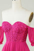 Load image into Gallery viewer, Fuchsia Corset A-Line Chiffon Short Homecoming Dress with Lace