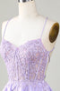 Load image into Gallery viewer, Purple Corset A-Line Satin Short Homecoming Dress with Lace