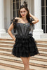 Load image into Gallery viewer, Sparkly Black Beaded Corset A-Line Short Homecoming Dress with Feathers