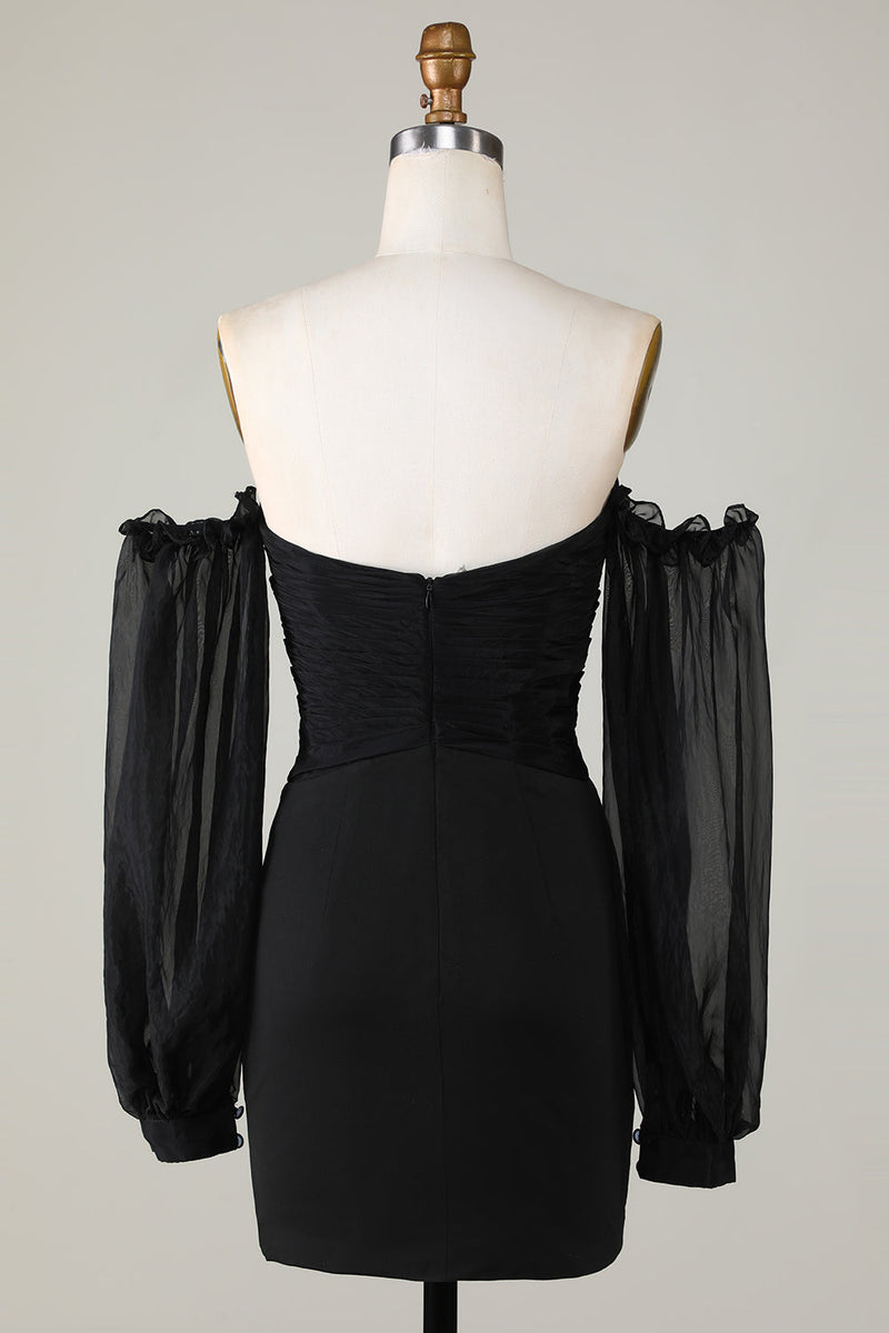 Load image into Gallery viewer, Off The Shoulder Keyhole Black Homecoming Dress with Beading