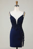 Load image into Gallery viewer, Sparkly Navy Corset Tight Short Homecoming Dress with Lace