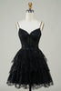 Load image into Gallery viewer, Black Sparkly Corset Cocktail Party Dress with Appliques
