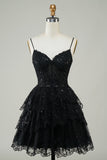 Gorgeous A Line Spaghetti Straps Dark Blue Sparkly Corset Graduation Dress