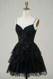 Gorgeous A Line Spaghetti Straps Dark Blue Sparkly Corset Graduation Dress