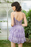 Sparkly Spaghetti Straps Sequins Purple Short Party Dress