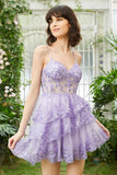 Sparkly Spaghetti Straps Sequins Purple Short Party Dress