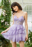 Sparkly Spaghetti Straps Sequins Purple Short Party Dress