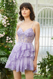Sparkly Spaghetti Straps Sequins Purple Short Party Dress
