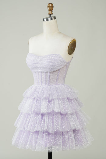 Sparkly Purple Corset Tiered Cute Homecoing Dress
