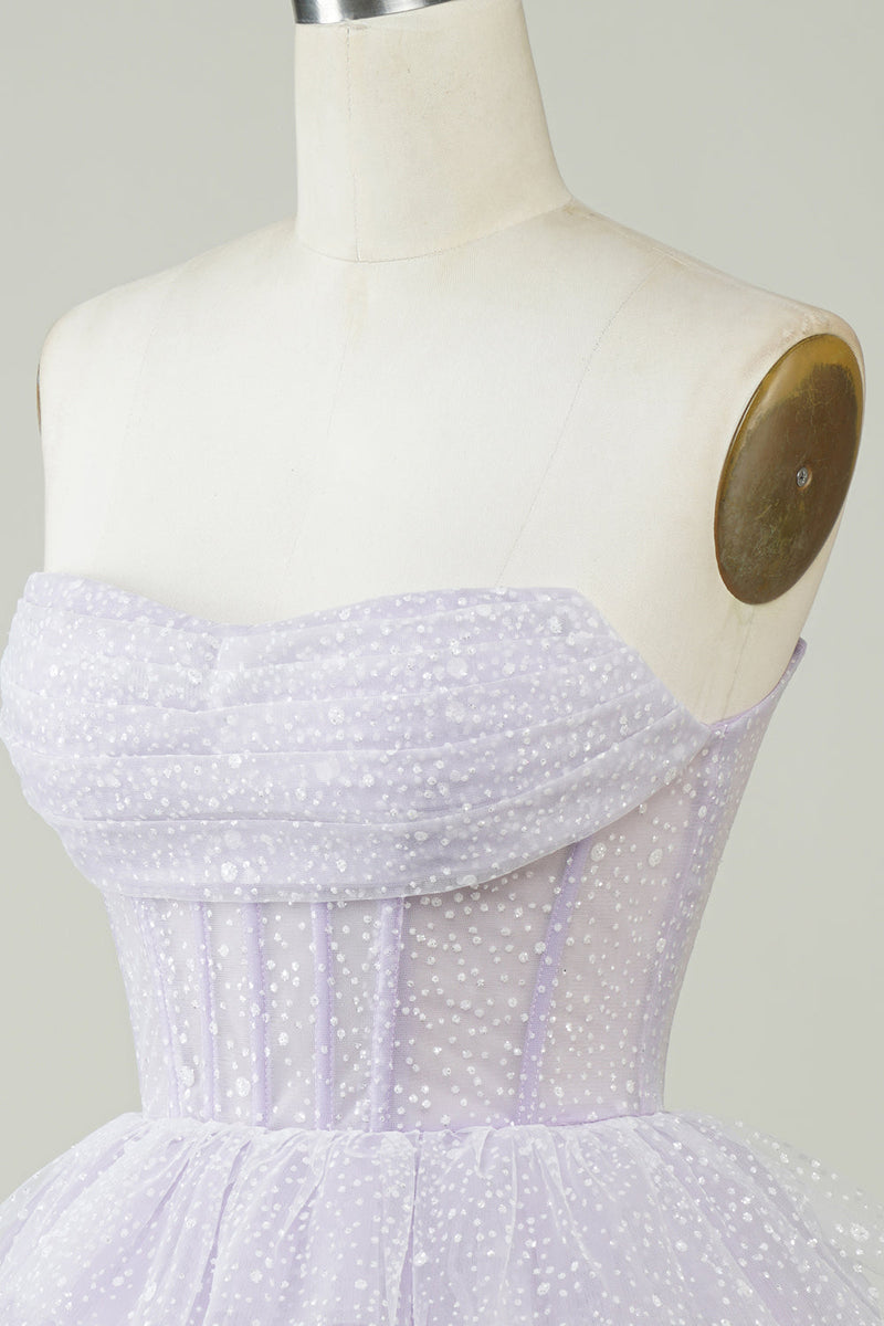 Load image into Gallery viewer, Sparkly Purple Corset Tiered Cute Homecoing Dress