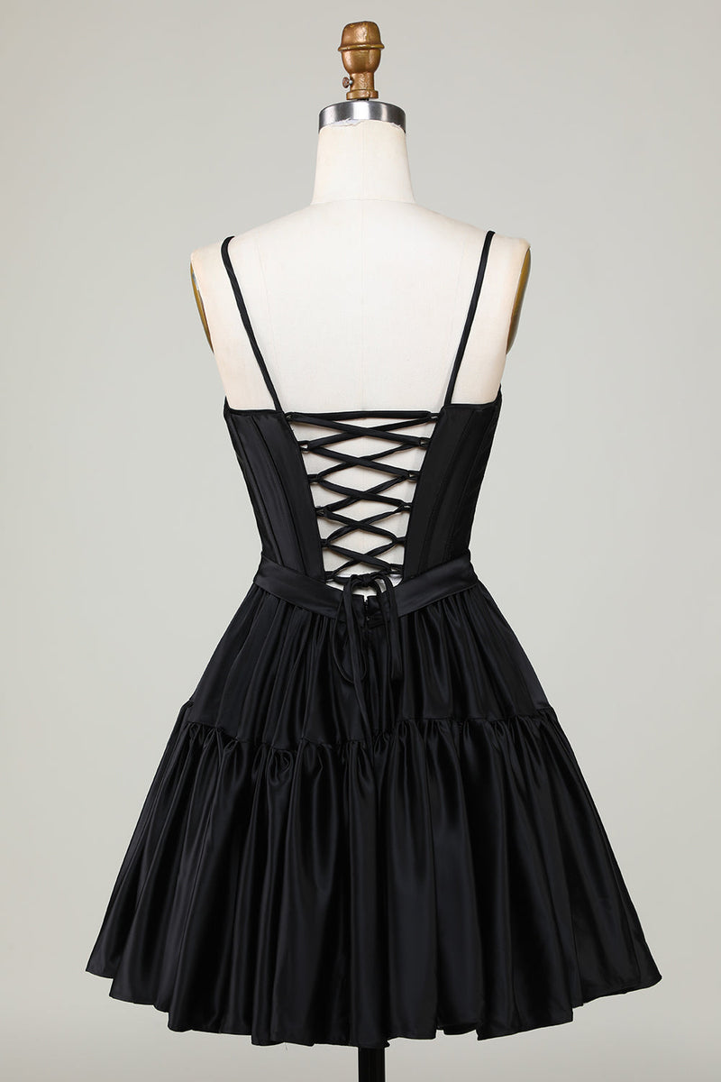 Load image into Gallery viewer, Trendy A-Line Spaghetti Straps Black Short Homecoming Dress