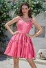 Load image into Gallery viewer, Stylish A-Line Spaghetti Straps Fuchsia Short Homecoming Dress with Bowknot