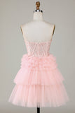 Trendy A-Line Sweetheart Pink Short Prom Dress with Ruffles