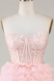 Trendy A-Line Sweetheart Pink Short Prom Dress with Ruffles