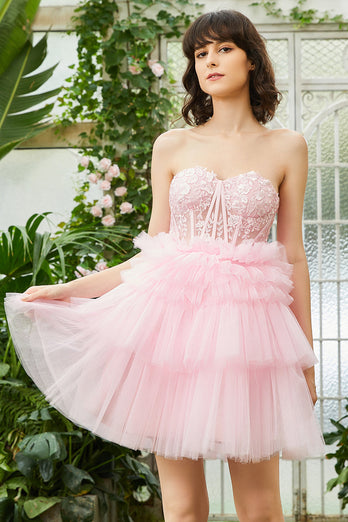 A-Line Sweetheart Pink Short Graduation Dress