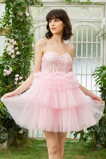 A-Line Sweetheart Pink Short Graduation Dress