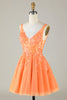 Load image into Gallery viewer, Sparkly Orange A Line Glitter Graduation Dress with Sequins