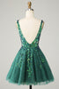 Load image into Gallery viewer, Dark Green Sequined V Neck Backless Short Graduation Dress