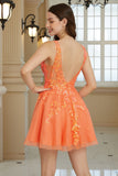 Sparkly Orange A Line Glitter Graduation Dress with Sequins