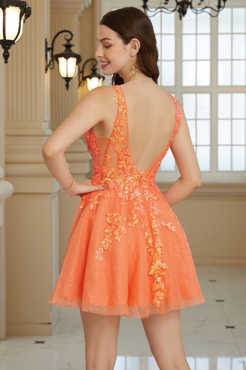 Load image into Gallery viewer, Orange A Line Glitter Graduation Dress with Sequins