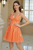 Orange A Line Glitter Graduation Dress with Sequins