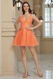 Orange A Line Glitter Graduation Dress with Sequins