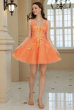 Orange A Line Glitter Graduation Dress with Sequins