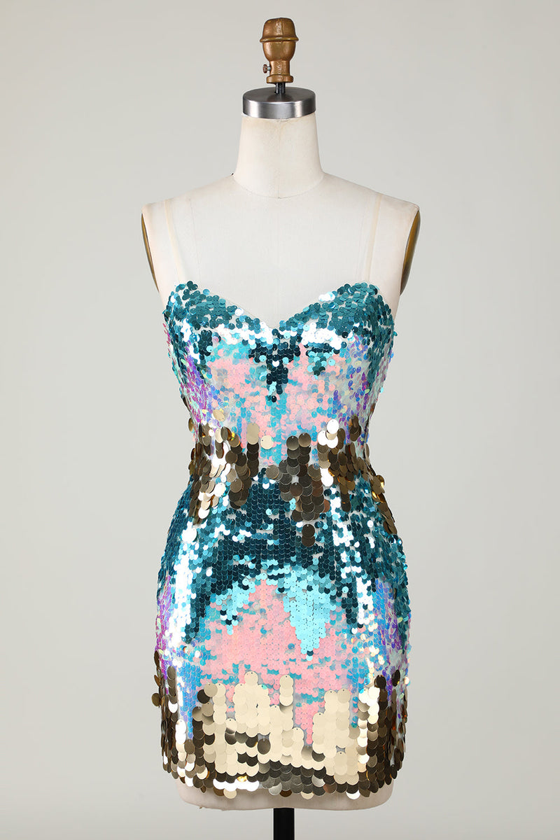 Load image into Gallery viewer, Sparkly Blue Sequined Tight Short Homecoming Dress