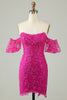 Load image into Gallery viewer, Fuchsia Off the Shoulder Bodycon Appliques Homecoming Dress
