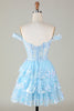 Load image into Gallery viewer, Sparkly Blue Corset Tiered Lace A-Line Short Party Dress